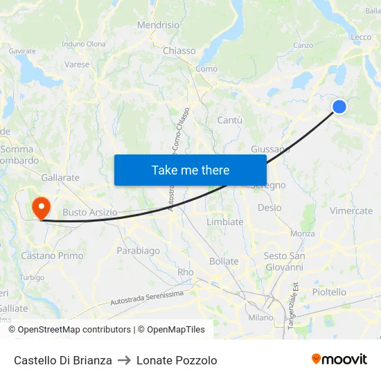 Castello Di Brianza to Lonate Pozzolo map