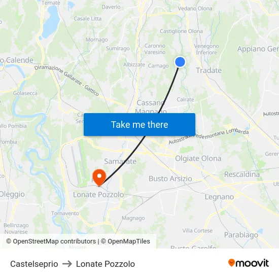 Castelseprio to Lonate Pozzolo map
