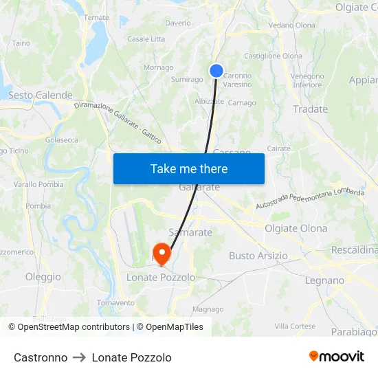 Castronno to Lonate Pozzolo map