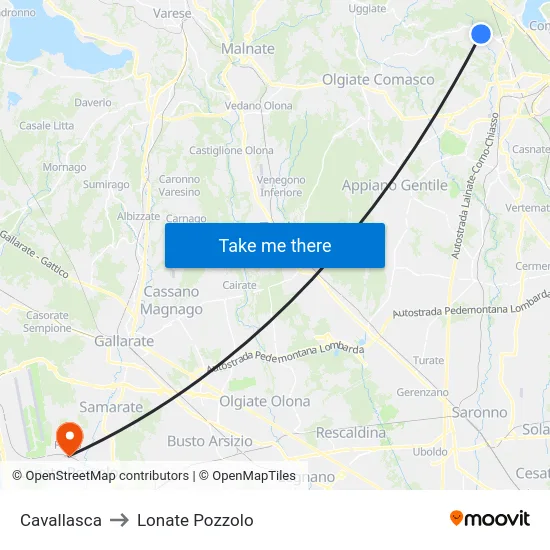 Cavallasca to Lonate Pozzolo map