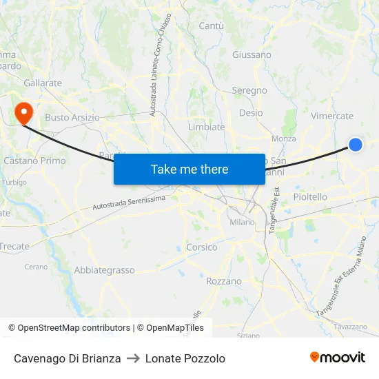 Cavenago Di Brianza to Lonate Pozzolo map