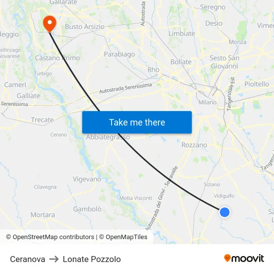 Ceranova to Lonate Pozzolo map