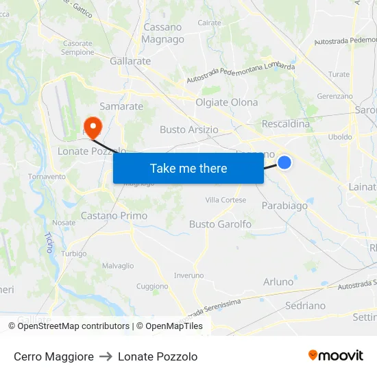 Cerro Maggiore to Lonate Pozzolo map