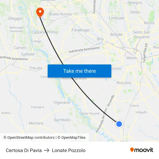 Certosa Di Pavia to Lonate Pozzolo map