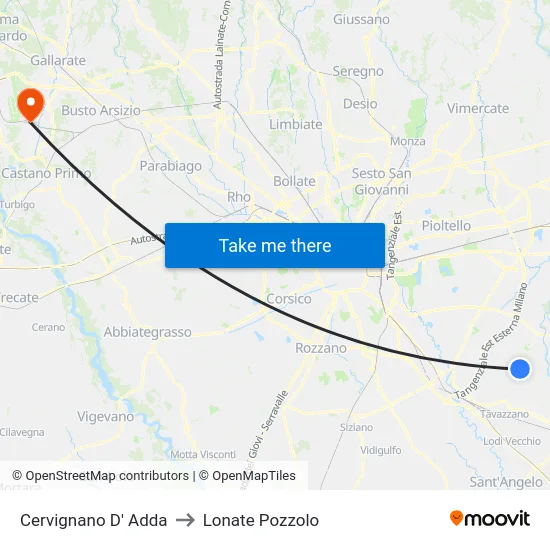 Cervignano D' Adda to Lonate Pozzolo map