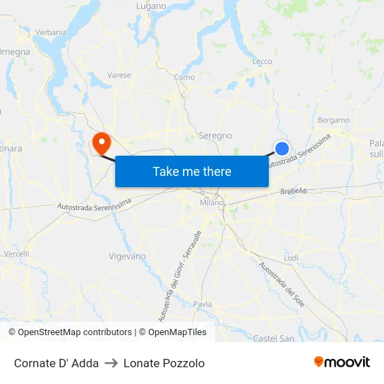 Cornate D' Adda to Lonate Pozzolo map