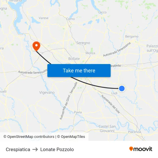 Crespiatica to Lonate Pozzolo map