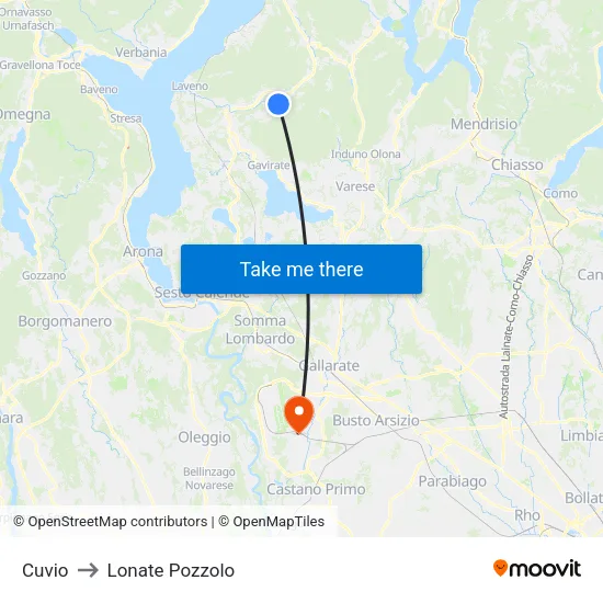 Cuvio to Lonate Pozzolo map