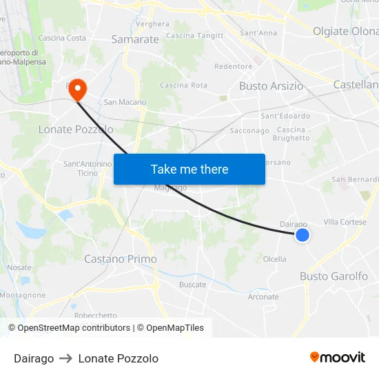 Dairago to Lonate Pozzolo map