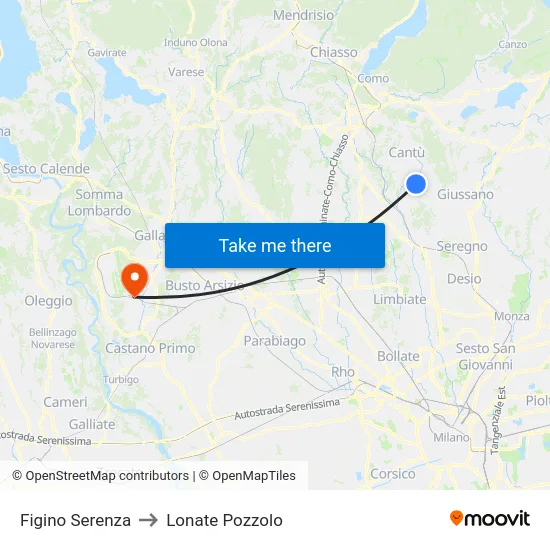 Figino Serenza to Lonate Pozzolo map