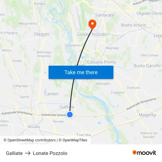 Galliate to Lonate Pozzolo map