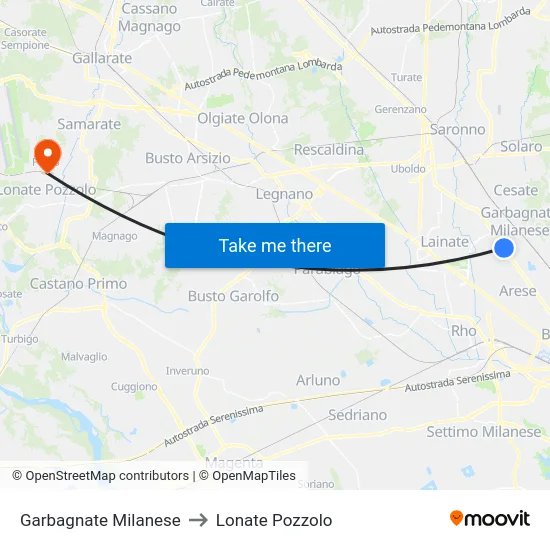 Garbagnate Milanese to Lonate Pozzolo map