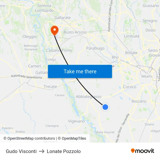 Gudo Visconti to Lonate Pozzolo map