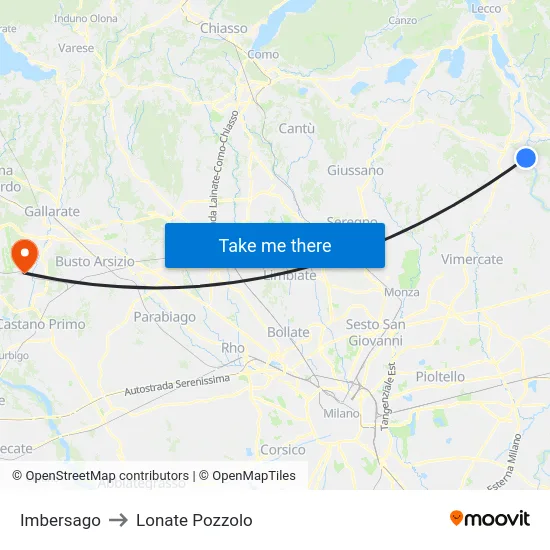 Imbersago to Lonate Pozzolo map