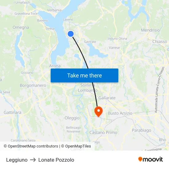 Leggiuno to Lonate Pozzolo map