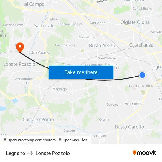 Legnano to Lonate Pozzolo map