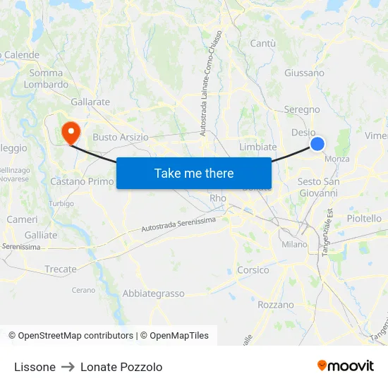 Lissone to Lonate Pozzolo map