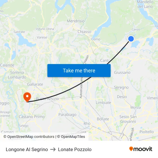 Longone Al Segrino to Lonate Pozzolo map