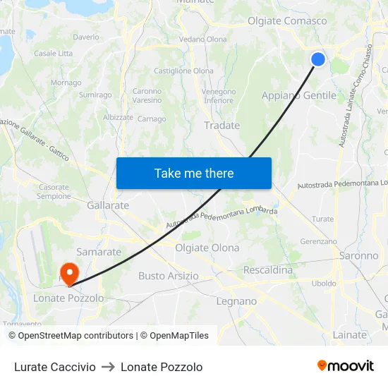 Lurate Caccivio to Lonate Pozzolo map