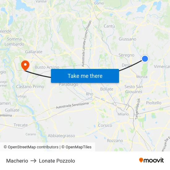 Macherio to Lonate Pozzolo map