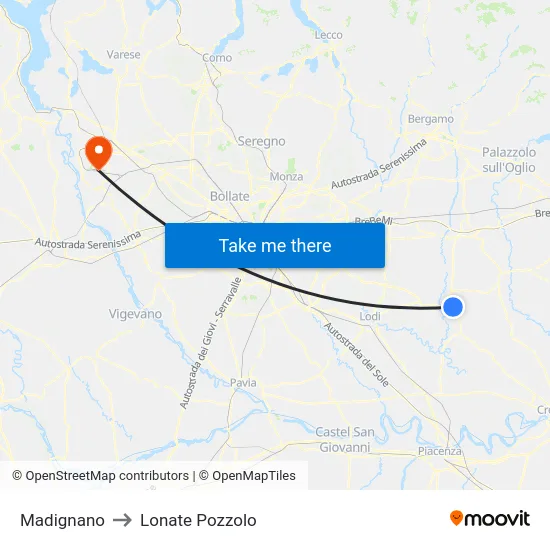 Madignano to Lonate Pozzolo map