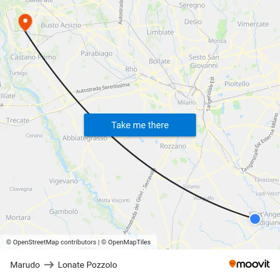 Marudo to Lonate Pozzolo map