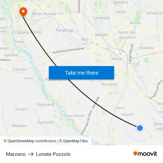 Marzano to Lonate Pozzolo map