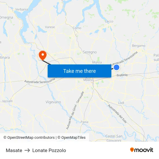 Masate to Lonate Pozzolo map
