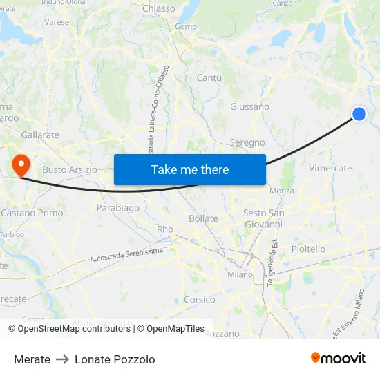 Merate to Lonate Pozzolo map