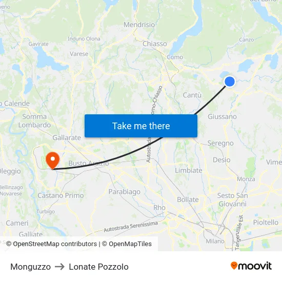 Monguzzo to Lonate Pozzolo map