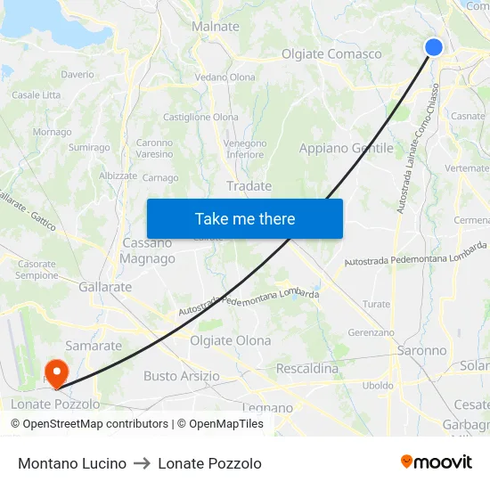 Montano Lucino to Lonate Pozzolo map