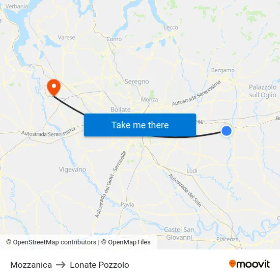 Mozzanica to Lonate Pozzolo map