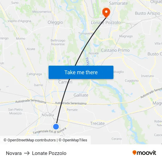 Novara to Lonate Pozzolo map