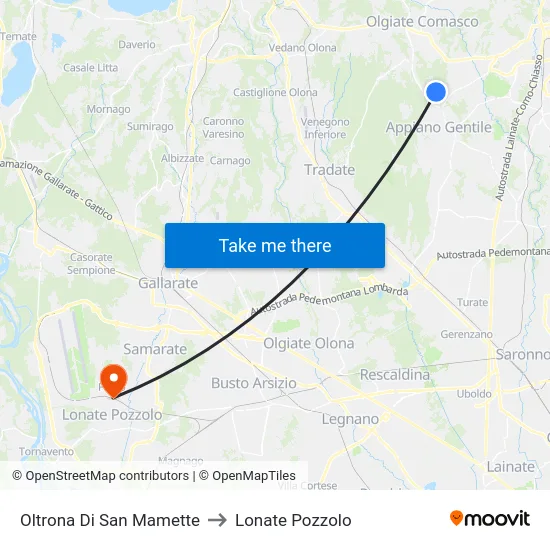 Oltrona Di San Mamette to Lonate Pozzolo map
