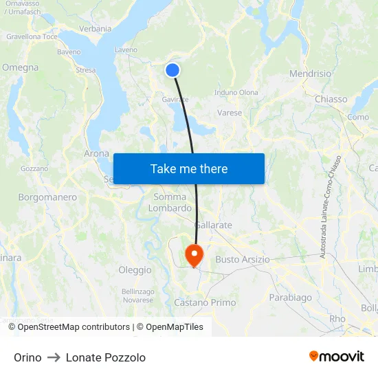 Orino to Lonate Pozzolo map