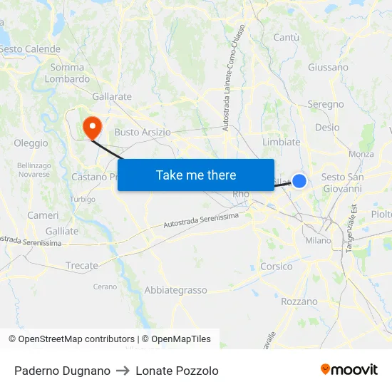 Paderno Dugnano to Lonate Pozzolo map