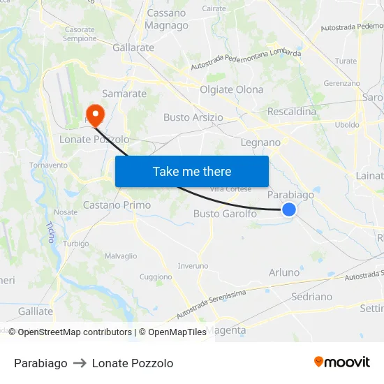 Parabiago to Lonate Pozzolo map