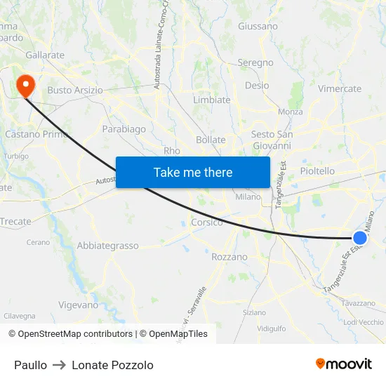 Paullo to Lonate Pozzolo map