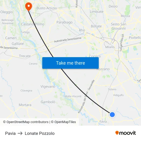 Pavia to Lonate Pozzolo map