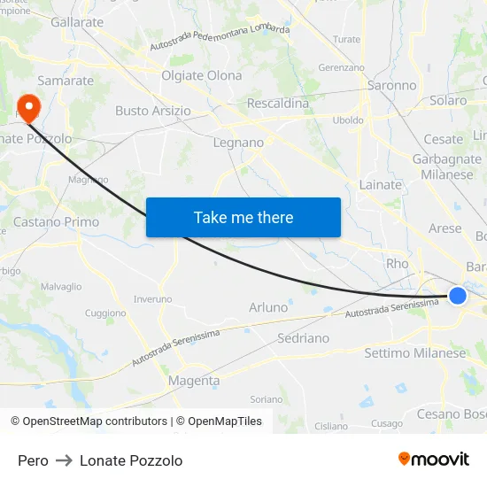 Pero to Lonate Pozzolo map