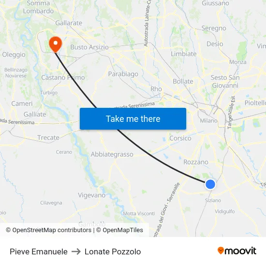 Pieve Emanuele to Lonate Pozzolo map