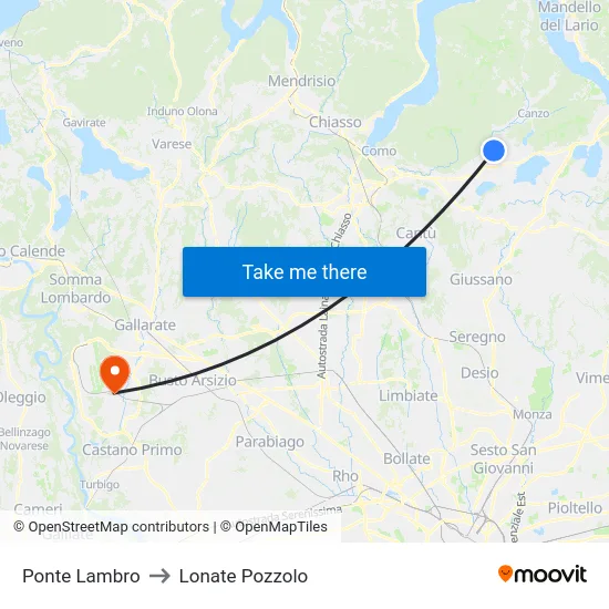 Ponte Lambro to Lonate Pozzolo map