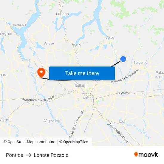 Pontida to Lonate Pozzolo map
