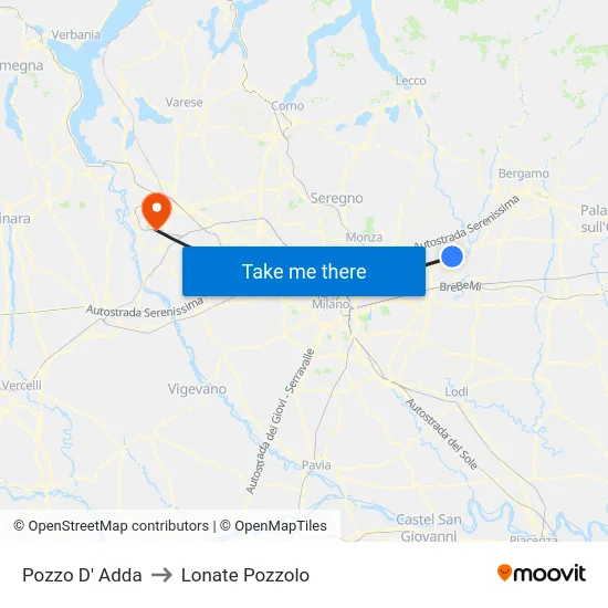 Pozzo D' Adda to Lonate Pozzolo map