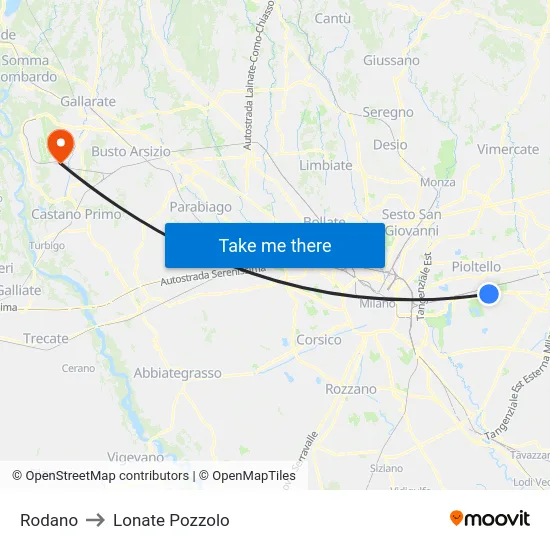 Rodano to Lonate Pozzolo map