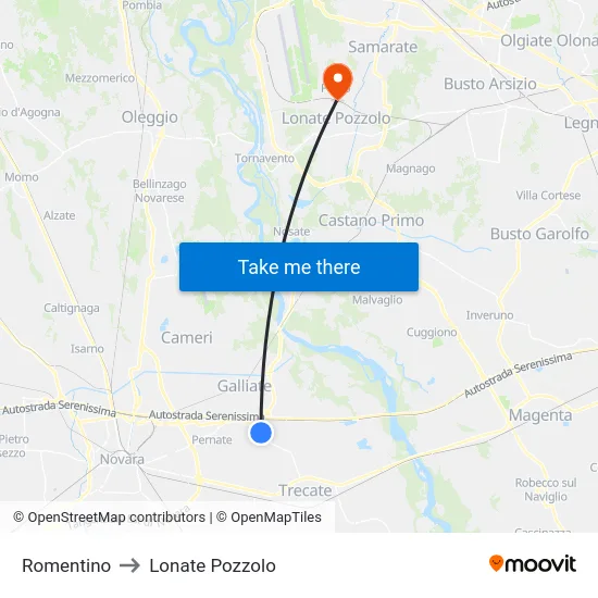 Romentino to Lonate Pozzolo map