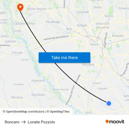 Roncaro to Lonate Pozzolo map