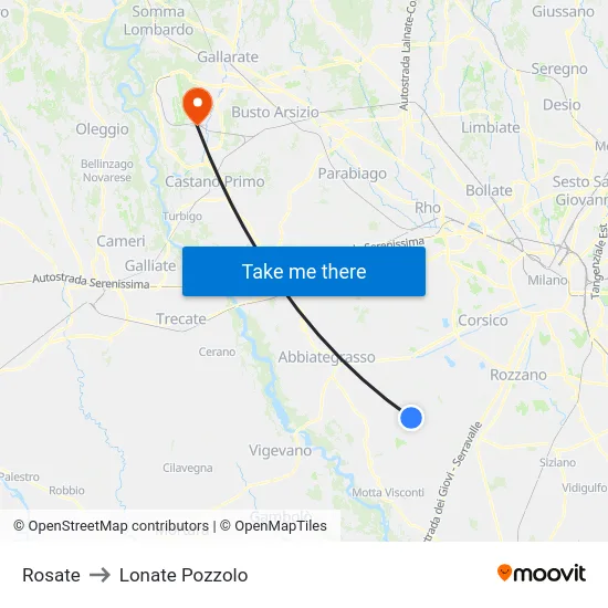 Rosate to Lonate Pozzolo map