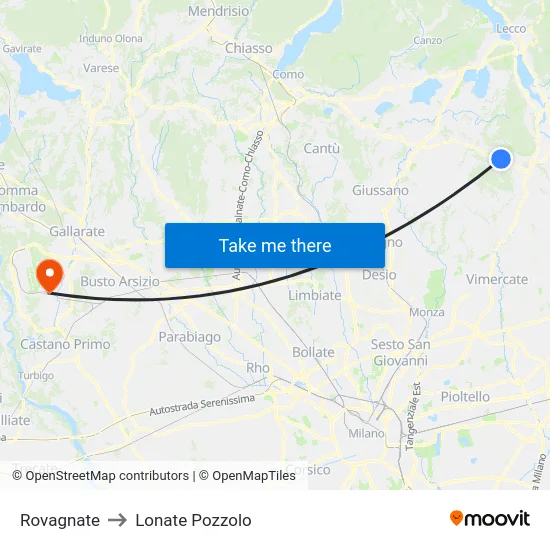 Rovagnate to Lonate Pozzolo map