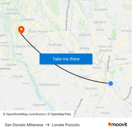 San Donato Milanese to Lonate Pozzolo map